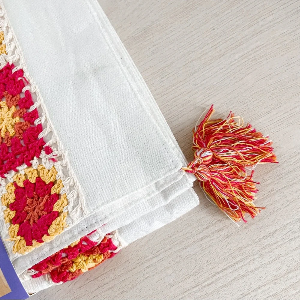 NEW Wild Sage Delaney Crochet Table Runner with Tassels 14 in x 90 in